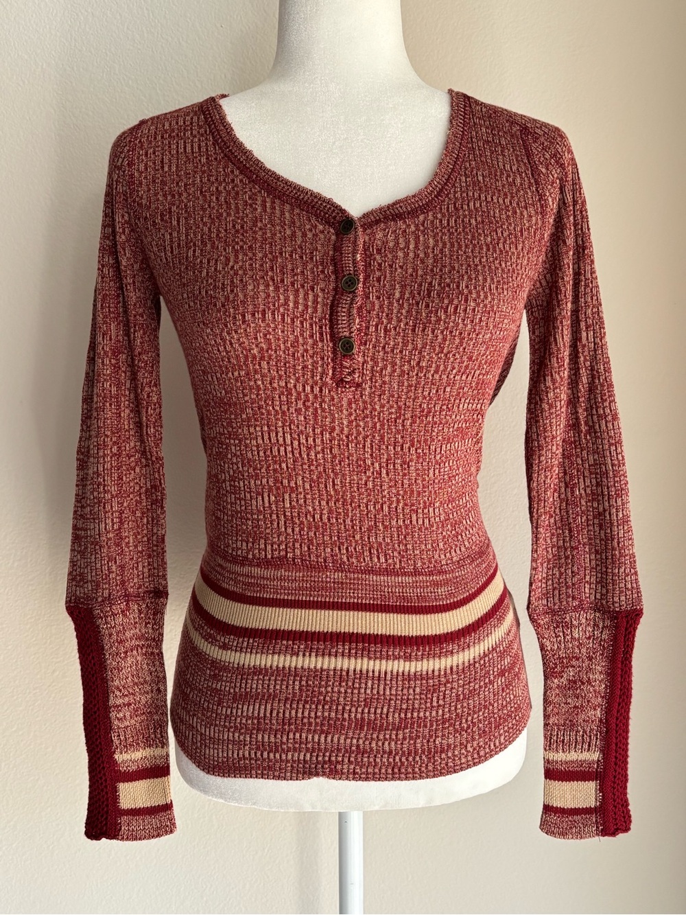 Free People We The Free Heathered Red & Cream Knit Top